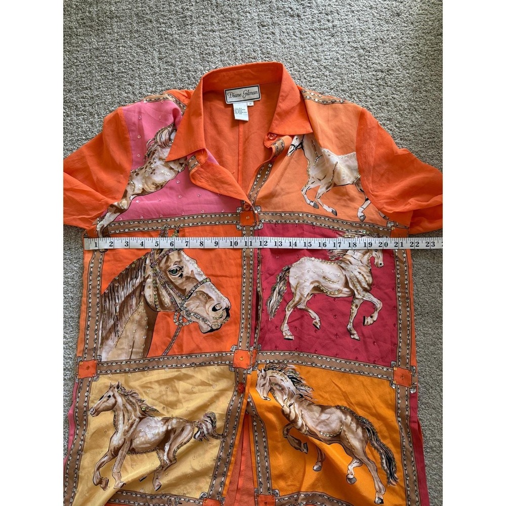 Vintage Diane Gilman Silk Equestrian‎ Horse Bling Blouse Medium Maximal Colorful - Picture 10 of 10